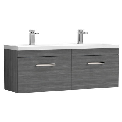 Balterley Millwich Contemporary 2 Drawer Wall Hung Vanity Unit With Basin, Anthracite Woodgrain, 1200mm - image 1
