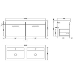 Balterley Millwich Contemporary 2 Drawer Wall Hung Vanity Unit With Basin, Anthracite Woodgrain, 1200mm - thumbnail 2