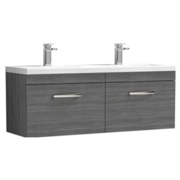 Balterley Millwich Contemporary 2 Drawer Wall Hung Vanity Unit With Basin, Anthracite Woodgrain, 1200mm - thumbnail 1