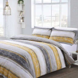 Velosso Grey Ochre Brooklyn Stripe Duvet Cover And Pillowcase Set Single - thumbnail 1