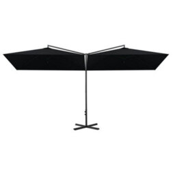 Berkfield Double Parasol With Steel Pole Black 600X300 Cm - thumbnail 3