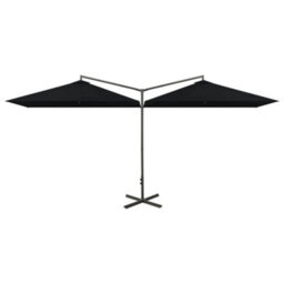 Berkfield Double Parasol With Steel Pole Black 600X300 Cm - thumbnail 2
