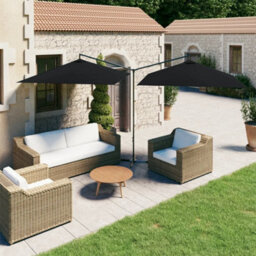 Berkfield Double Parasol With Steel Pole Black 600X300 Cm - thumbnail 1
