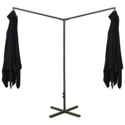 Berkfield Double Parasol With Steel Pole Black 600X300 Cm - thumbnail 4