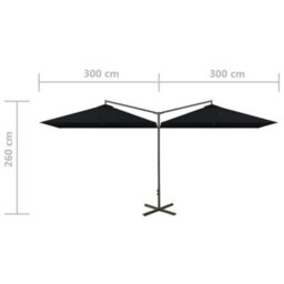 Berkfield Double Parasol With Steel Pole Black 600X300 Cm - thumbnail 8