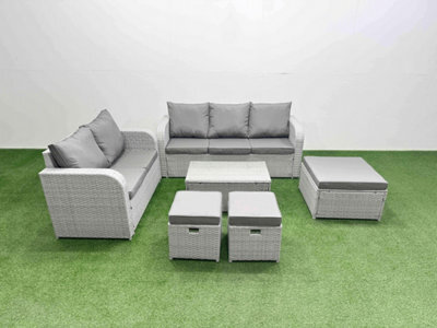 Fimous 8 Seater Pe Rattan Wicker Garden Furniture Set Rectangular Coffee Table 3 Seater Sofa Love Sofa 3 Stool - image 1