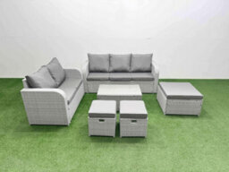 Fimous 8 Seater Pe Rattan Wicker Garden Furniture Set Rectangular Coffee Table 3 Seater Sofa Love Sofa 3 Stool - thumbnail 1