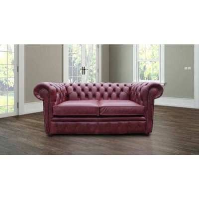 Chesterfield 2 Seater Old English Burgandy Leather Sofa Settee Bespoke In Classic Style - image 1