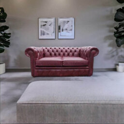 Chesterfield 2 Seater Old English Burgandy Leather Sofa Settee Bespoke In Classic Style - thumbnail 2