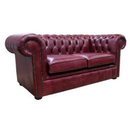 Chesterfield 2 Seater Old English Burgandy Leather Sofa Settee Bespoke In Classic Style - thumbnail 3