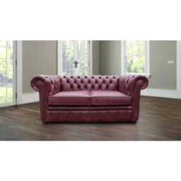 Chesterfield 2 Seater Old English Burgandy Leather Sofa Settee Bespoke In Classic Style - thumbnail 1