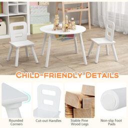 Costway Kids Round Table And Chair Set 3 Pcs Children Wooden Activity Table - thumbnail 8