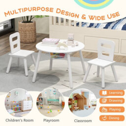 Costway Kids Round Table And Chair Set 3 Pcs Children Wooden Activity Table - thumbnail 9