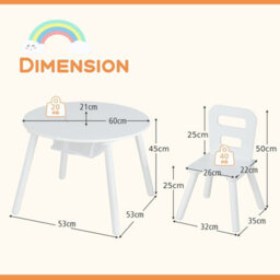 Costway Kids Round Table And Chair Set 3 Pcs Children Wooden Activity Table - thumbnail 3