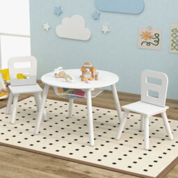 Costway Kids Round Table And Chair Set 3 Pcs Children Wooden Activity Table - thumbnail 1