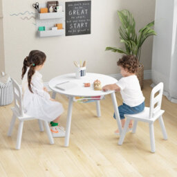 Costway Kids Round Table And Chair Set 3 Pcs Children Wooden Activity Table - thumbnail 4