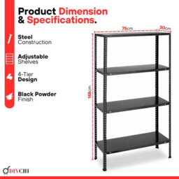 Divchi 4 Tier Heavy Duty Metal Storage Rack - Black - thumbnail 7