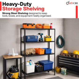 Divchi 4 Tier Heavy Duty Metal Storage Rack - Black - thumbnail 6