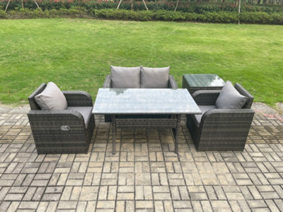 Fimous Outdoor Rattan Garden Furniture Lounge Sofa Set With Oblong Rectangular Dining Table 2 Pc Reclining Chair - image 1