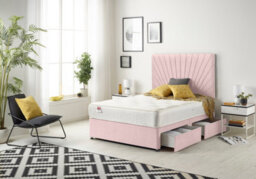 "Somnior Beds Platinum Divan Bed Set With 2 Drawers With Mattress & 30"" Headboard - Plush Velvet, Pink, 4Ft Small Double" - thumbnail 3