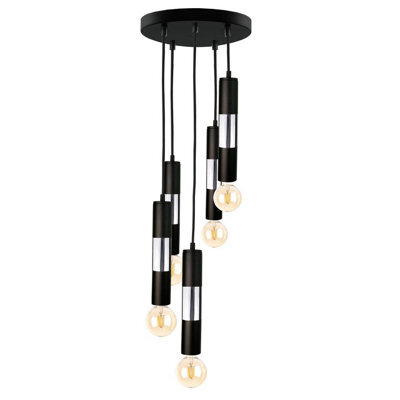 Luminosa Lighting Luminosa Magnum Cluster Pendant Ceiling Light Black, Silver, 30Cm, 5X E27