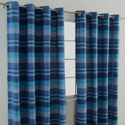 Homescapes Cotton Morocco Striped Blue Curtains 137 X 137 Cm - image 1