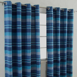 Homescapes Cotton Morocco Striped Blue Curtains 137 X 137 Cm
