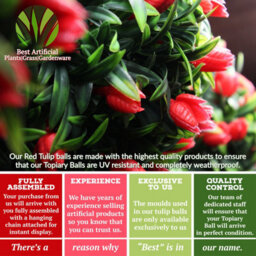 Best Artificial 38Cm Red Lush Tulip Hanging Basket Flower Topiary Ball - Suitable For Outdoor Use - Weather & Fade Resistant - thumbnail 8