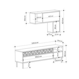 Decortie Heaton Modern Tv Unit Oak With Storage And Wall Shelf 144.6Cm - thumbnail 3
