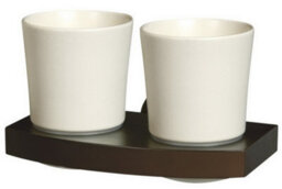 Bisk Solid Wood And Zamak Wall Mounted Ceramics Double Toothmug Toothbrush Cup Grip - thumbnail 1