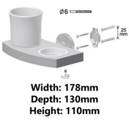 Bisk Solid Wood And Zamak Wall Mounted Ceramics Double Toothmug Toothbrush Cup Grip - thumbnail 2