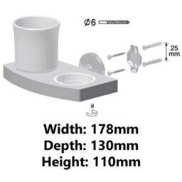Bisk Solid Wood And Zamak Wall Mounted Ceramics Double Toothmug Toothbrush Cup Grip - thumbnail 3
