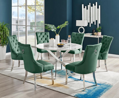 Furniturebox Uk Novara White Marble 120Cm Round Dining Table & 6 Green Belgravia Chairs - image 1