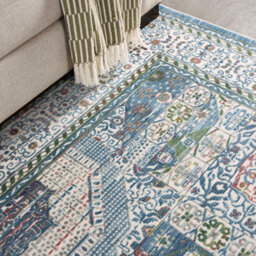 Ivory Light Blue Luxurious Traditional Persian Easy To Clean Bordered Floral Dining Room Bedroom And Living Rug-269Cm X 361Cm - thumbnail 6