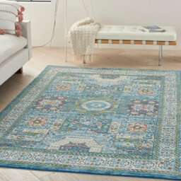 Ivory Light Blue Luxurious Traditional Persian Easy To Clean Bordered Floral Dining Room Bedroom And Living Rug-269Cm X 361Cm - thumbnail 3