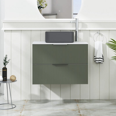 Royal Bathrooms Evora 700mm Sage Green Fluted Wall Hung Countertop Vanity Unit 2 Drawer With Art Square Basin - image 1