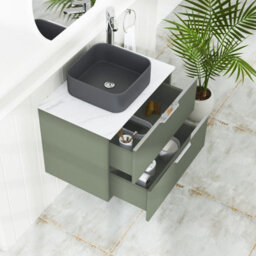 Royal Bathrooms Evora 700mm Sage Green Fluted Wall Hung Countertop Vanity Unit 2 Drawer With Art Square Basin - thumbnail 3