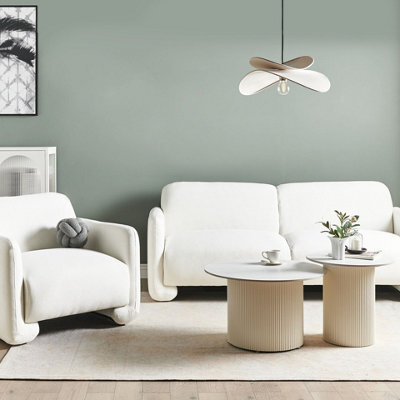 Beliani White 3-Seater Fabric Sofa With Matching Armchair, Wide Backrest, Eucalyptus Frame - image 1