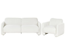 Beliani White 3-Seater Fabric Sofa With Matching Armchair, Wide Backrest, Eucalyptus Frame - thumbnail 2