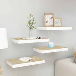 Berkfield Floating Wall Shelves 4 Pcs Oak And White 50X23X3.8 Cm Mdf - thumbnail 1