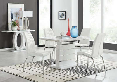 Furniturebox Uk Renato 120Cm High Gloss Extending Dining Table And 4 White Isco Chairs - image 1