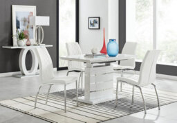 Furniturebox Uk Renato 120Cm High Gloss Extending Dining Table And 4 White Isco Chairs - thumbnail 1
