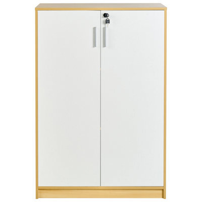 Wyld And Coco Lockable 2-Door Cabinet Light Brown And White - 3 Shelves, W80 X D40 X H117Cm - image 1