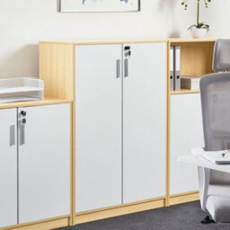 Wyld And Coco Lockable 2-Door Cabinet Light Brown And White - 3 Shelves, W80 X D40 X H117Cm - thumbnail 2