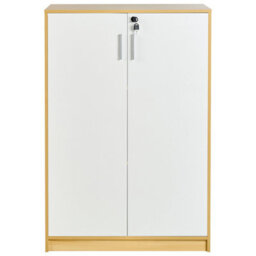 Wyld And Coco Lockable 2-Door Cabinet Light Brown And White - 3 Shelves, W80 X D40 X H117Cm - thumbnail 1