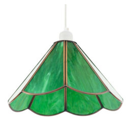 Happy Homewares Classic Green Toned Tiffany Glass Easy Fit Pendant Lighting Shade - thumbnail 4