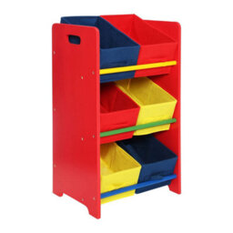 Premier Housewares Interiors By Premier 3 Tier Mdf Kids Storage Unit, Colorful Canvas Bins Toy Organiser And Storage, Three Tier Storage Unit