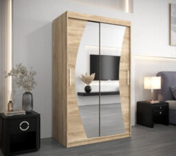 Arte Wave Contemporary 2 Mirrored Sliding Door Wardrobe 5 Shelves 2 Rails Oak Sonoma Effect (H)2000mm (W)1200mm (D)620mm - thumbnail 2