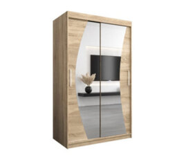 Arte Wave Contemporary 2 Mirrored Sliding Door Wardrobe 5 Shelves 2 Rails Oak Sonoma Effect (H)2000mm (W)1200mm (D)620mm - thumbnail 1