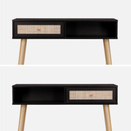 Sweeek - 100Cm Wood And Cane Decor Console Table Boheme Black 100X29X81 Cm - thumbnail 2